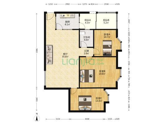 兆星楼 3室1厅1卫 112平方