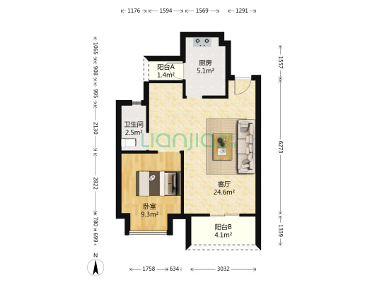 豪布卡斯国际中心 1室1厅1卫 68平方