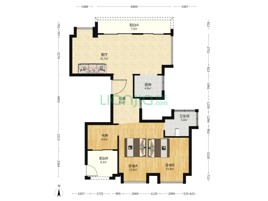 御江府江澜 3室1厅1卫 122平方