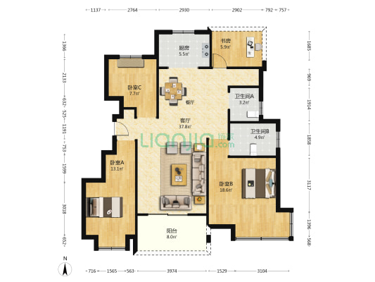 华地森林语锦园 4室1厅2卫 119平方