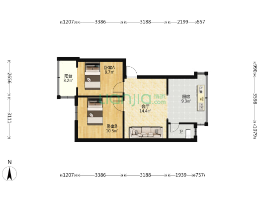 云南省有色地质局职工宿舍 2室1厅1卫 48平方