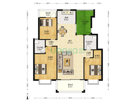 海畔名苑 3室1厅2卫 135平方