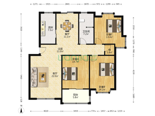 和平一村 3室2厅1卫 130平方