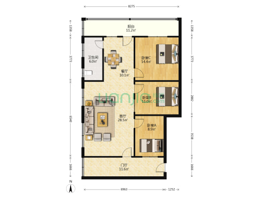 南宝小汽车修理厂宿舍 3室2厅1卫 107平方