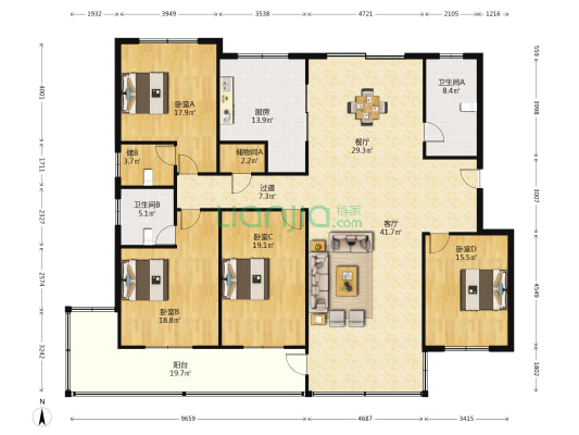 地税住宅楼 4室2厅2卫 240平方