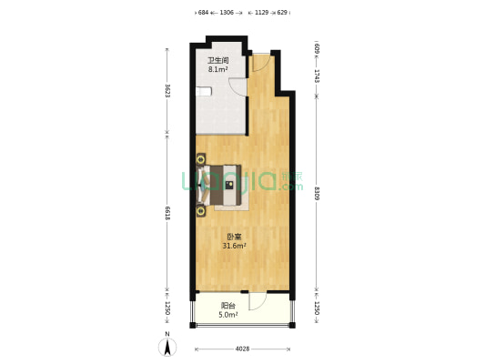 黄金水岸花园 1室0厅1卫 61平方