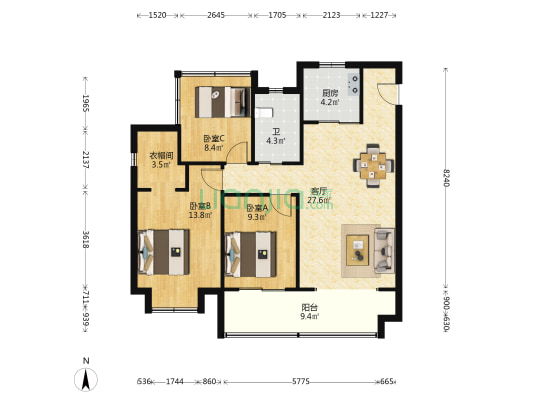 优步学府三期 3室1厅1卫 109平方