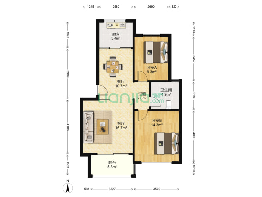阳光和墅西区 2室2厅1卫 90平方