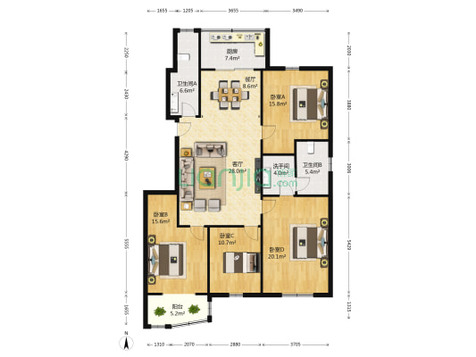文华园 4室2厅3卫 164平方