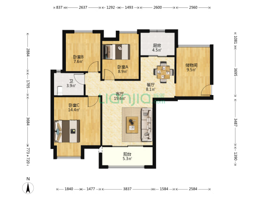 领城蔚然里北苑 3室2厅1卫 104平方