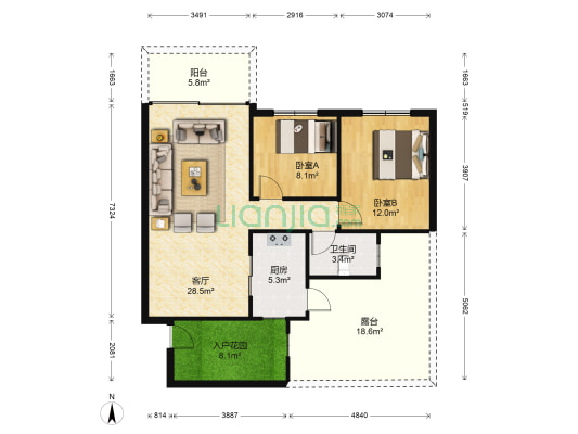 中惠山畔名城 2室1厅1卫 82平方