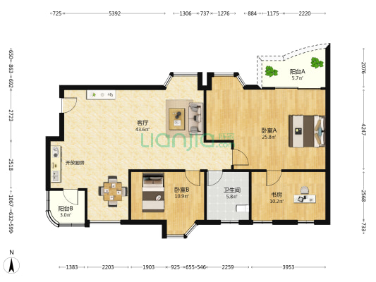 仙湖山庄 3室1厅1卫 122平方