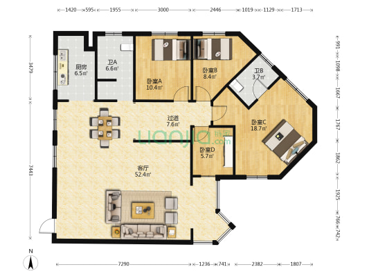 长春花园 4室1厅2卫 158平方