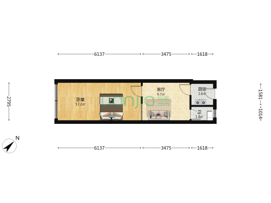 沿河大道187-189号 1室1厅1卫 43平方