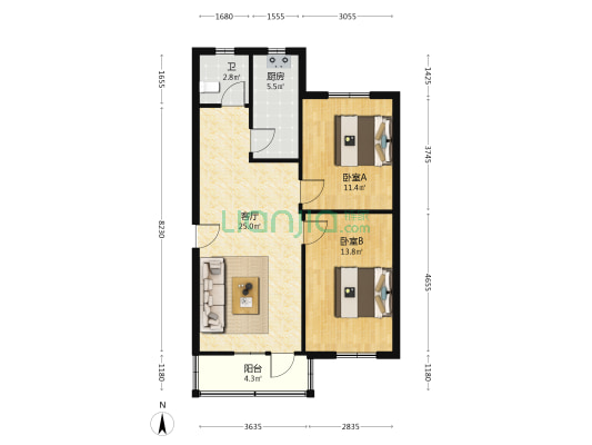 清风阁 2室1厅1卫 78平方