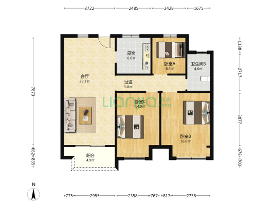 云鼎新福地 3室1厅1卫 115平方