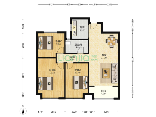 金鹰御珑湾 3室1厅1卫 103平方