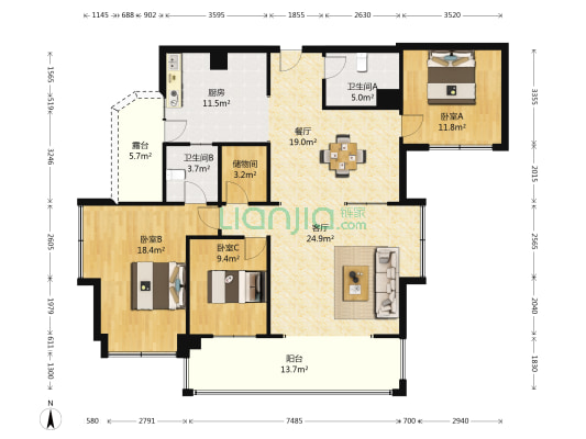 世纪半岛苹果谷 3室2厅2卫 143平方
