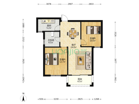 新城天地南区 2室1厅1卫 77平方