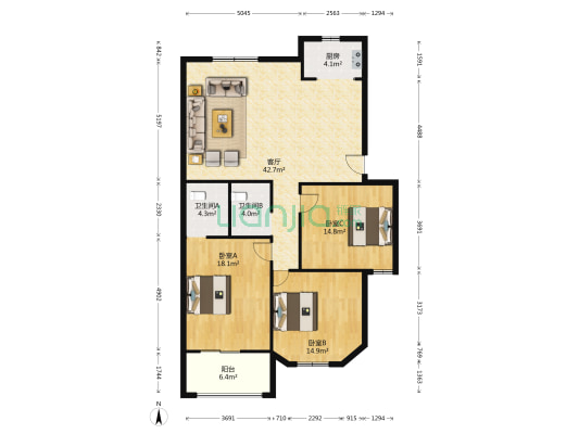 罗南小区 3室1厅2卫 133平方