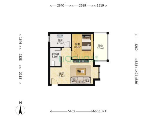 金像雅苑 1室1厅1卫 45平方