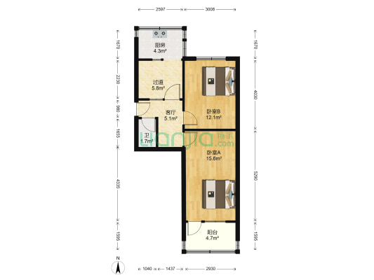 廉北信用社家属楼 2室1厅1卫 54平方