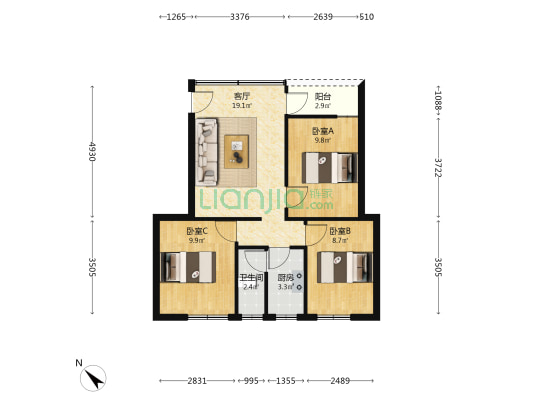 莲发十六巷 3室1厅1卫 68平方