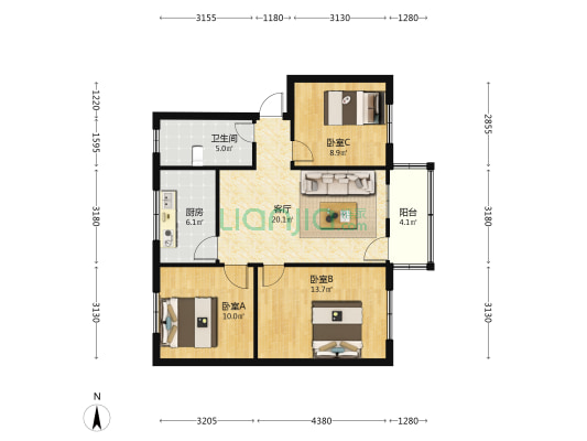阜王路 3室1厅1卫 77平方