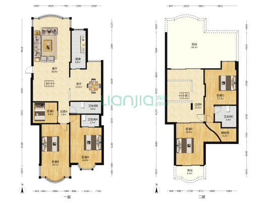 阳光城一区 5室2厅3卫 128平方
