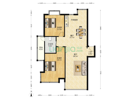人杰景典苑 2室2厅1卫 116平方