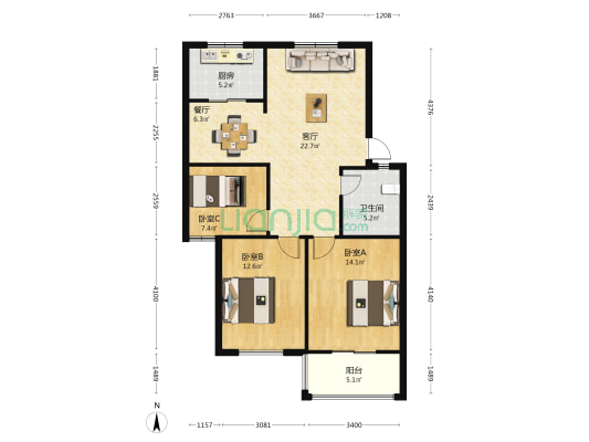 清华苑小区 3室2厅1卫 93平方