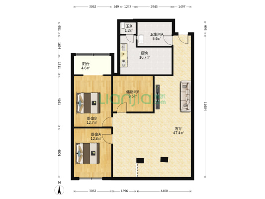合群路11号 2室1厅2卫 120平方