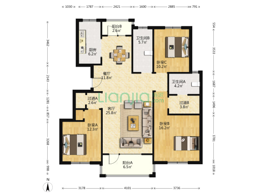 新奇世界济南鹊山 3室2厅2卫 136平方