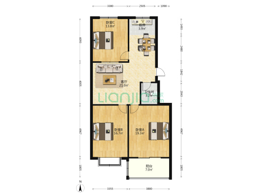 昊中名城 3室2厅1卫 117平方