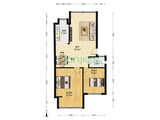 广西南宁翻胎厂53号职工住宅楼 2室1厅1卫 79平方