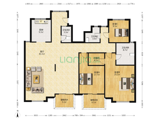 半山国际花园三期 3室1厅3卫 212平方