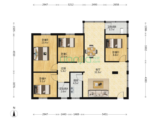 龙口西路 4室1厅2卫 112平方
