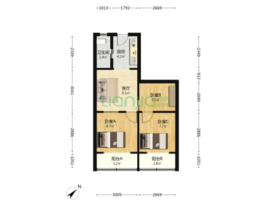 大连路1542号 3室1厅1卫 55平方