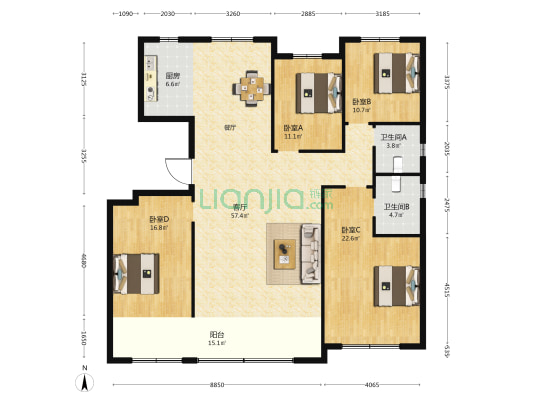 恒信·望岳府 4室1厅2卫 175平方