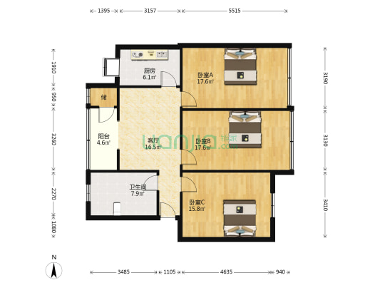 新福路28号院 3室1厅1卫 107平方