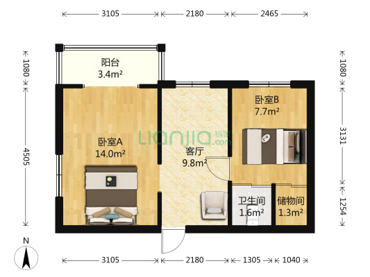 湘阳大街 2室1厅1卫 33平方