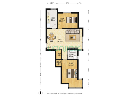 亿海阳光一期 2室1厅1卫 92平方