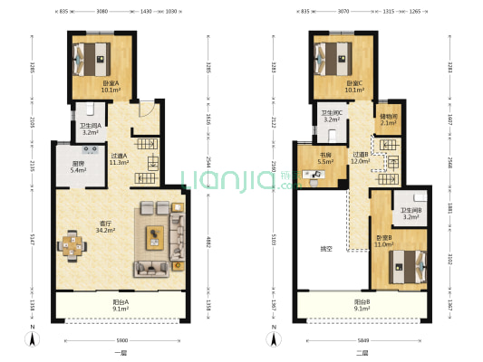闻博花城 4室1厅3卫 165平方