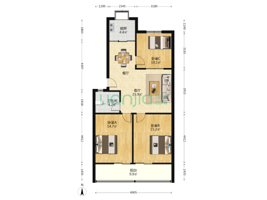 市三院东家属院 3室1厅1卫 97平方
