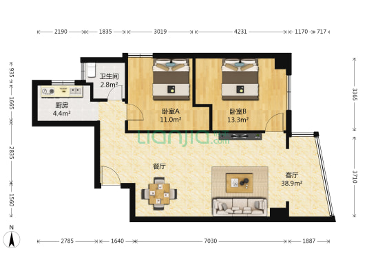 能群大厦 2室1厅1卫 88平方