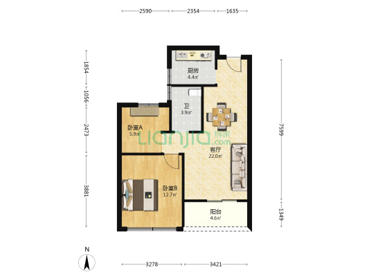 振盈华庭 2室1厅1卫 71平方