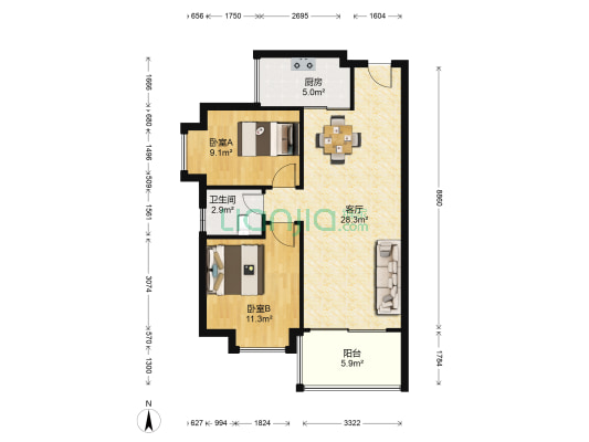 千禧嘉园 2室1厅1卫 74平方