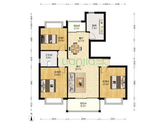 金博尚品苑(公寓) 3室2厅1卫 117平方