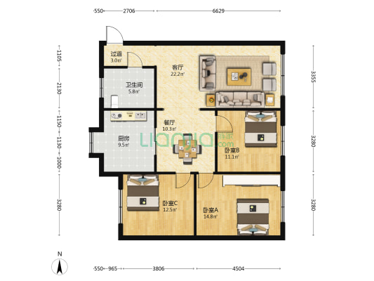 小轴承厂家属院 3室2厅1卫 124平方