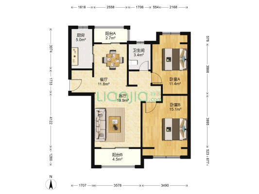 大华碧云天 2室2厅1卫 96平方